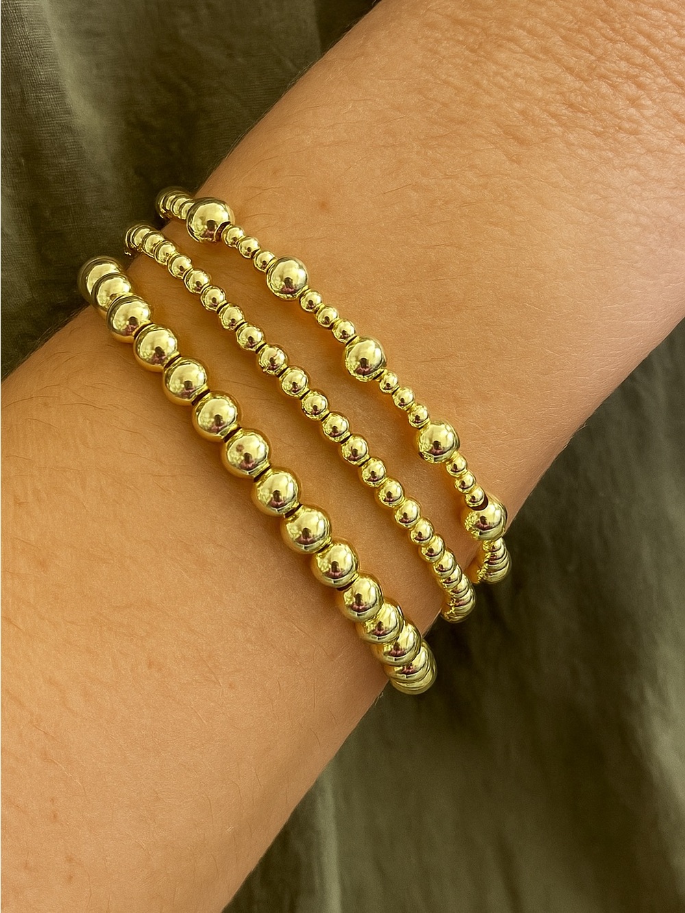 Gold Beaded Stretch Bracelet Set  of 3 - Elegant Women’s Jewelry